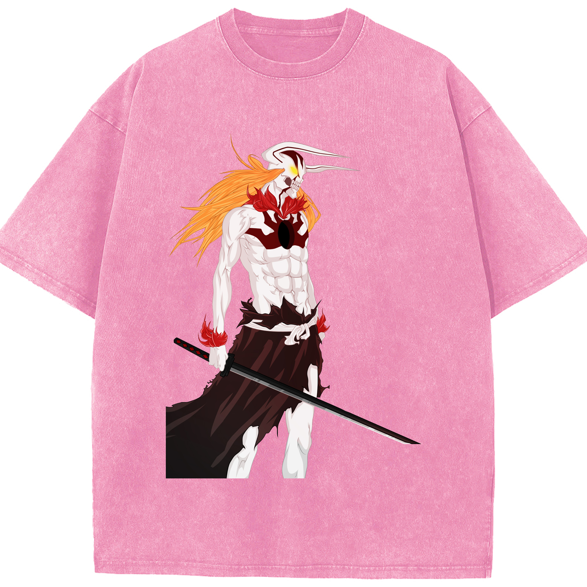 （画像用） ブリーチ 黒崎一護（くろさき いちご）BLEACH Kurosaki Ichigo 綿100% ヴィンテージ風 半袖Tシャツ（フロントプリント）